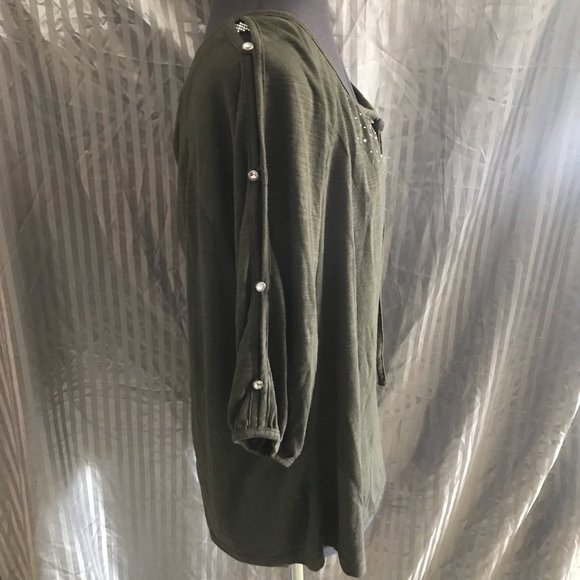 Lena Women's Short Sleave Rhinestone Blouse - Picture 4 of 6